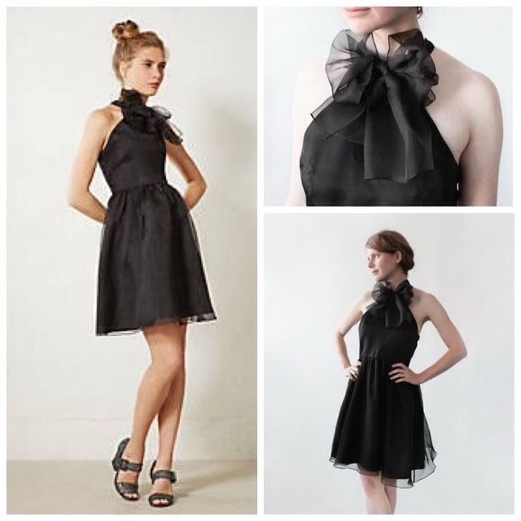 Alexandra Grecco Petites Anthropologie Black Chiffon Tie Neck Dress 6P - Picture 1 of 11